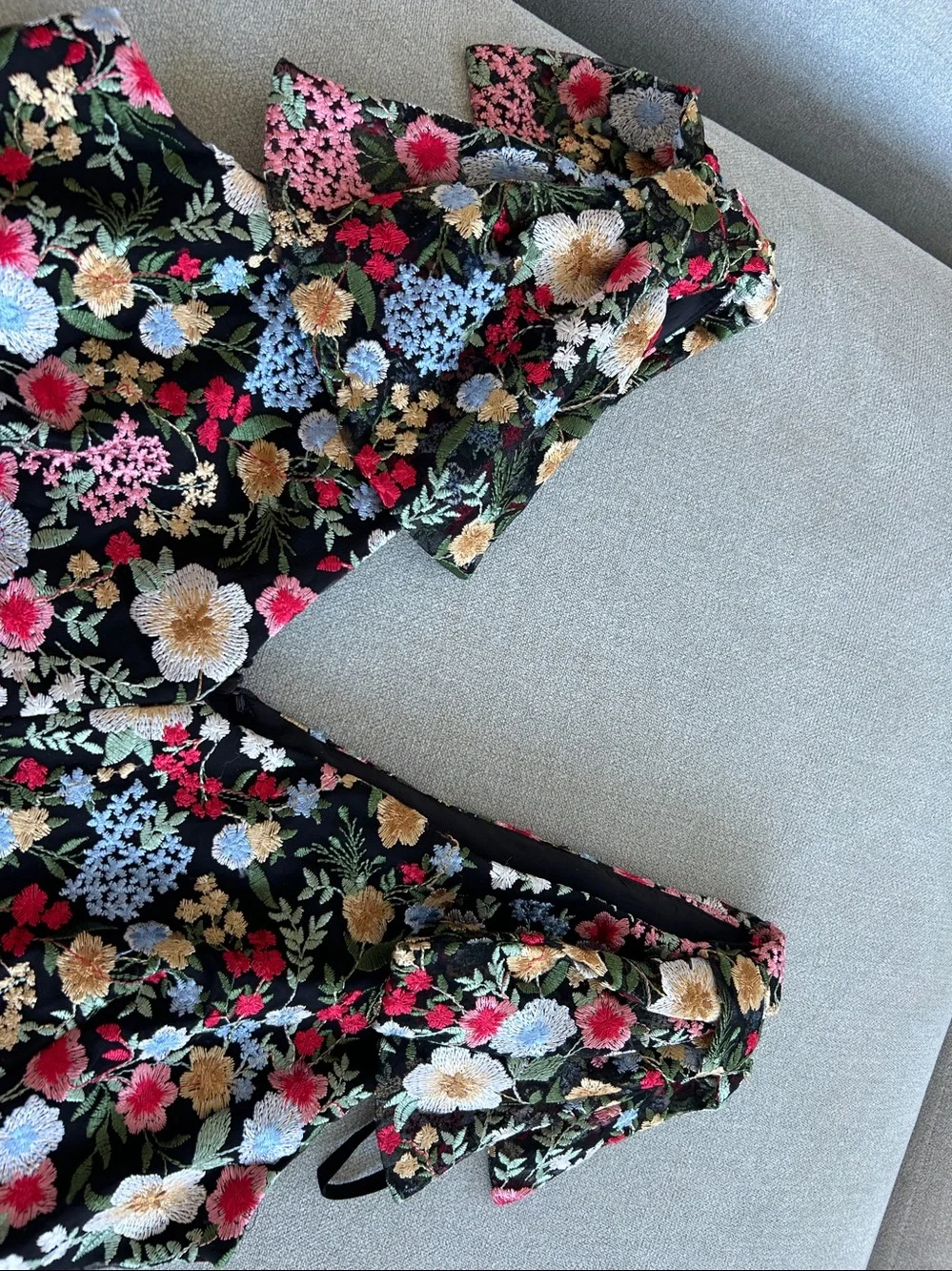 Eliza J Embroidered Floral Fit & Flare Dress Pockets Black 6P